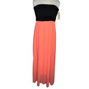 NYMPHE Maxi A-Line Women's Dress Black Top Orange Skirt Layered